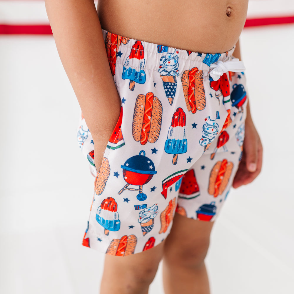Red, White & BBQ Boys Swim Trunks