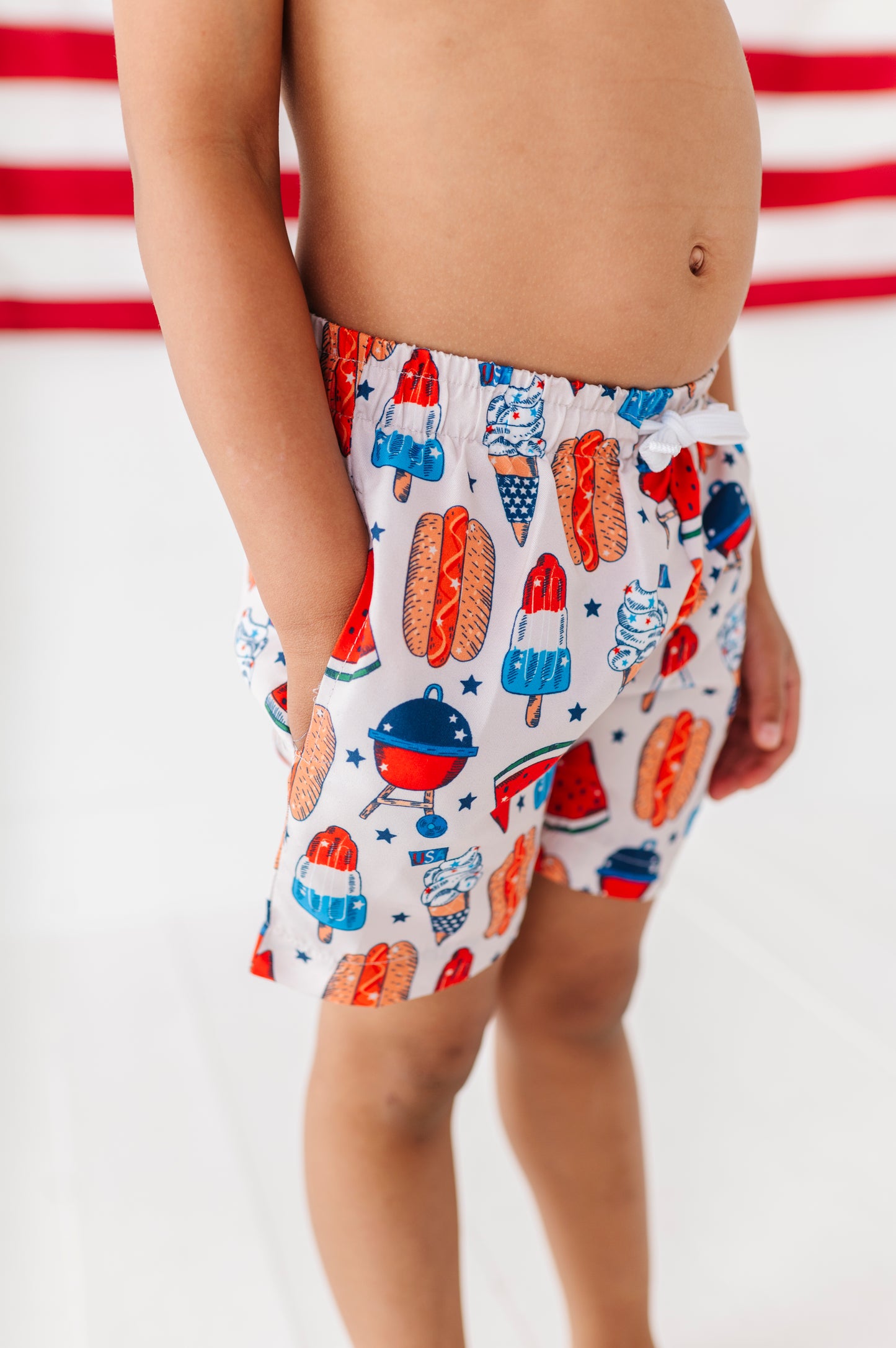 Red, White & BBQ Boys Swim Trunks