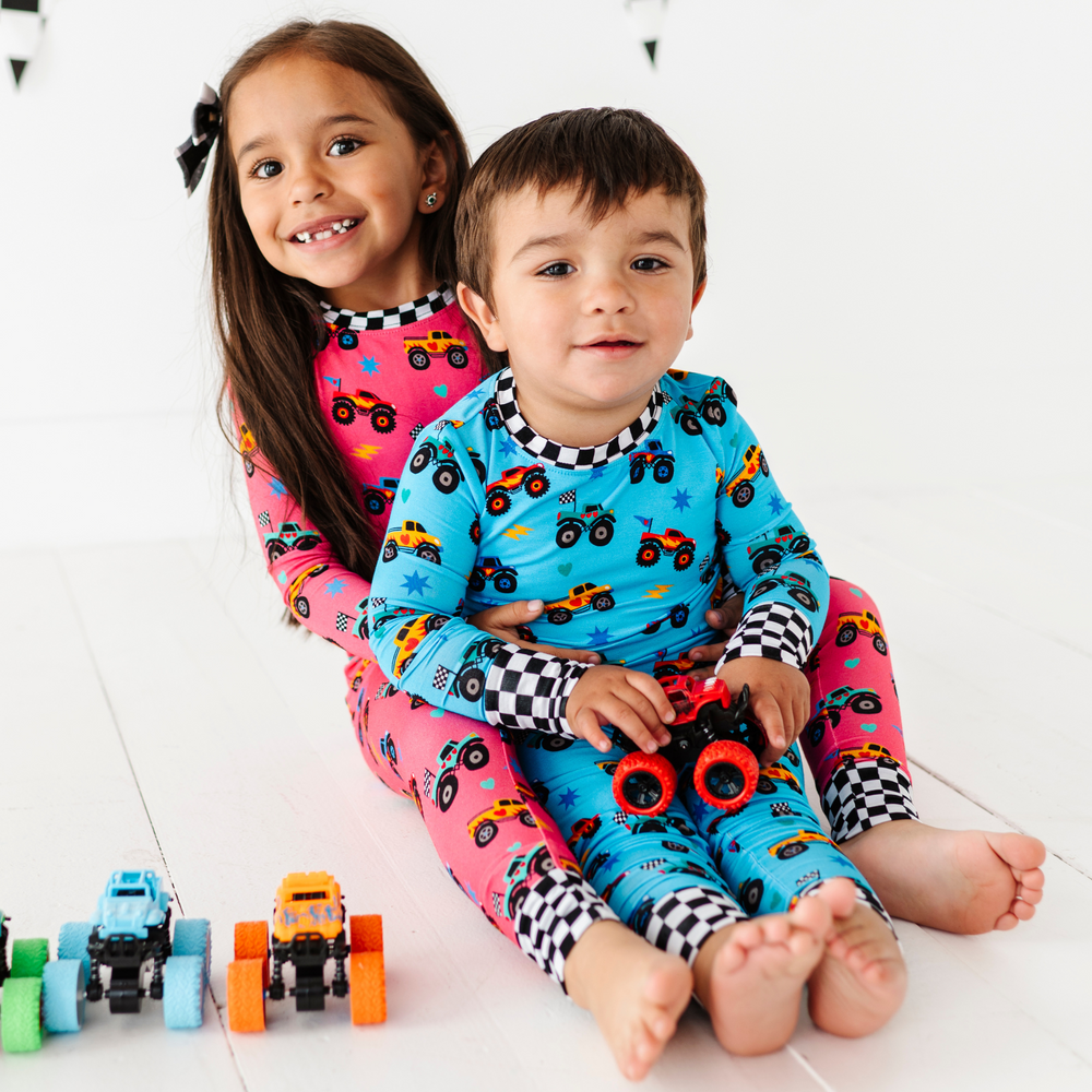 
                      
                        Sibling matching monster truck pajamas
                      
                    