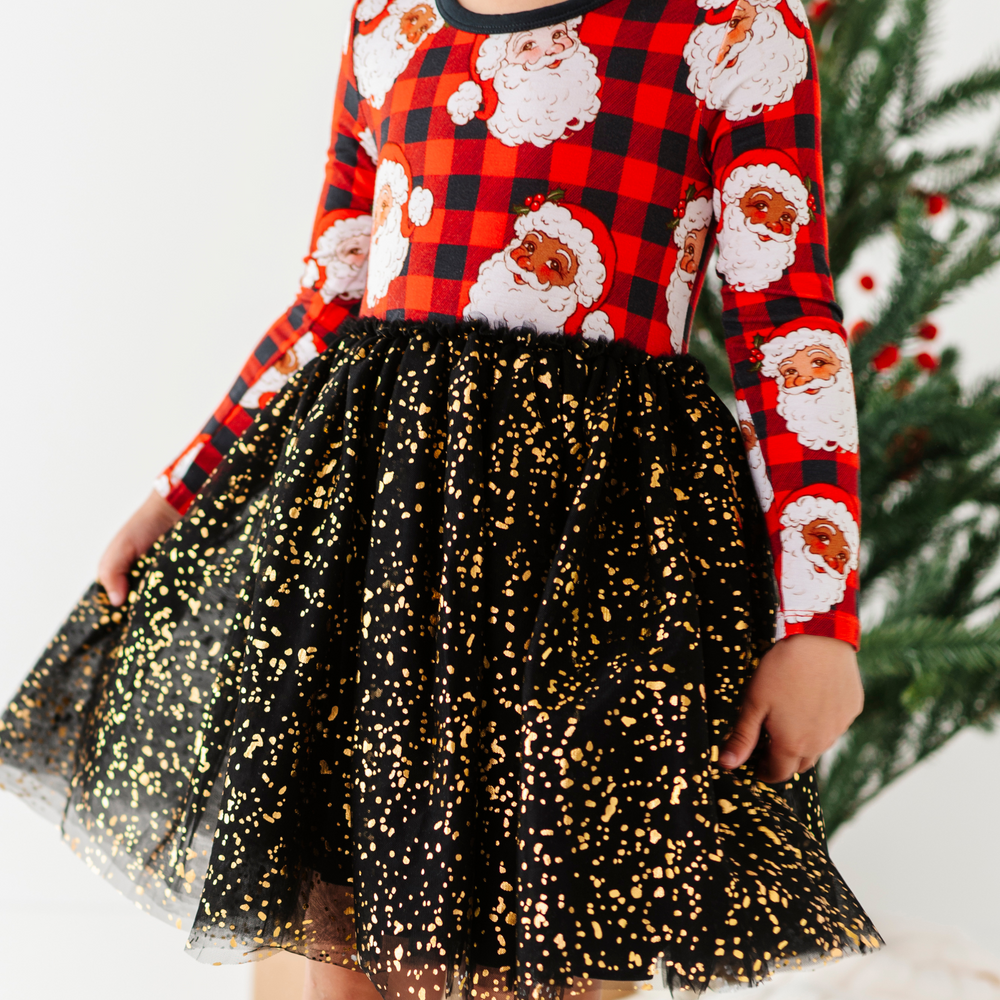 Girl in Santa Christmas dress with foil tulle by Kiki and Lulu