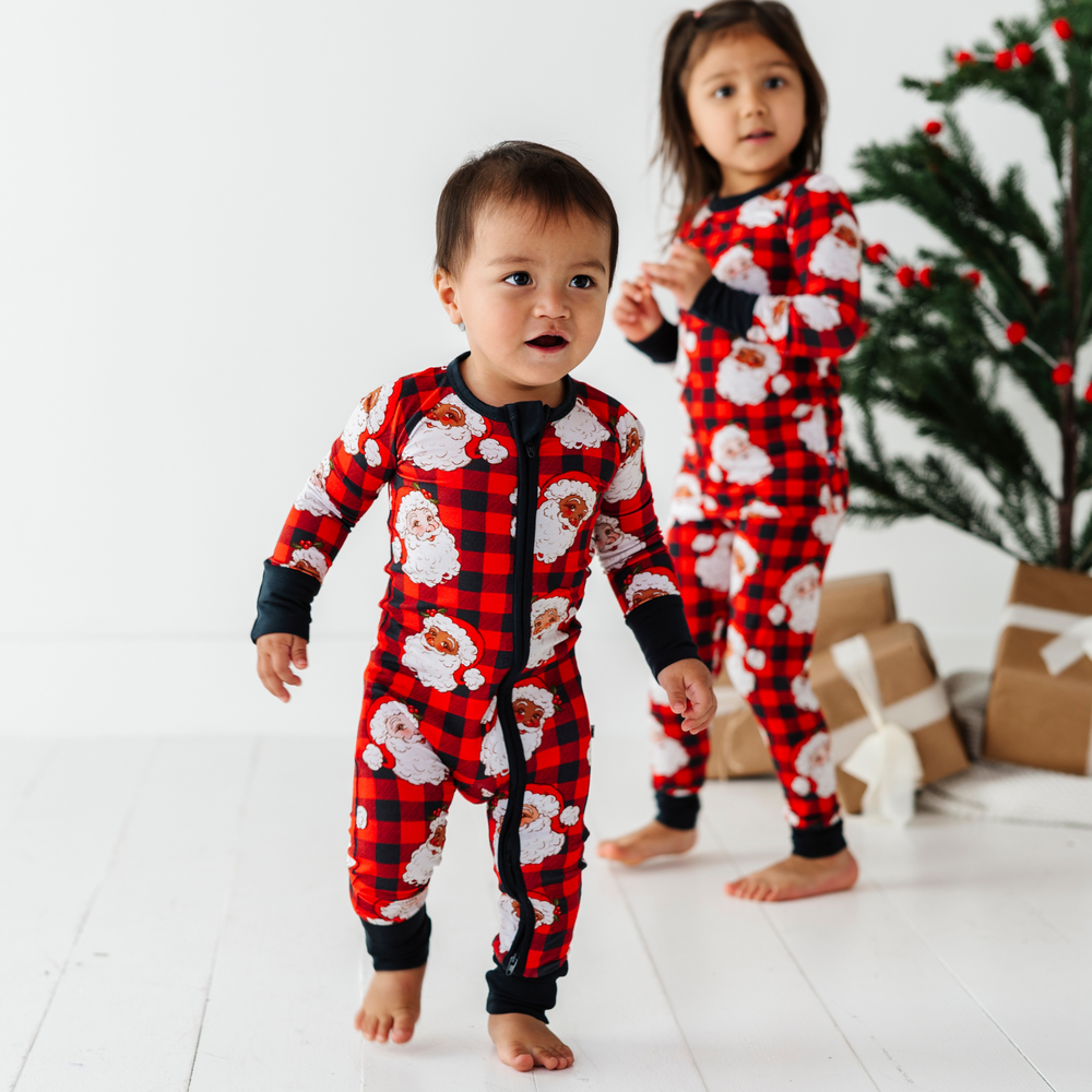 
                      
                        Sibling matching plaid pajamas 
                      
                    