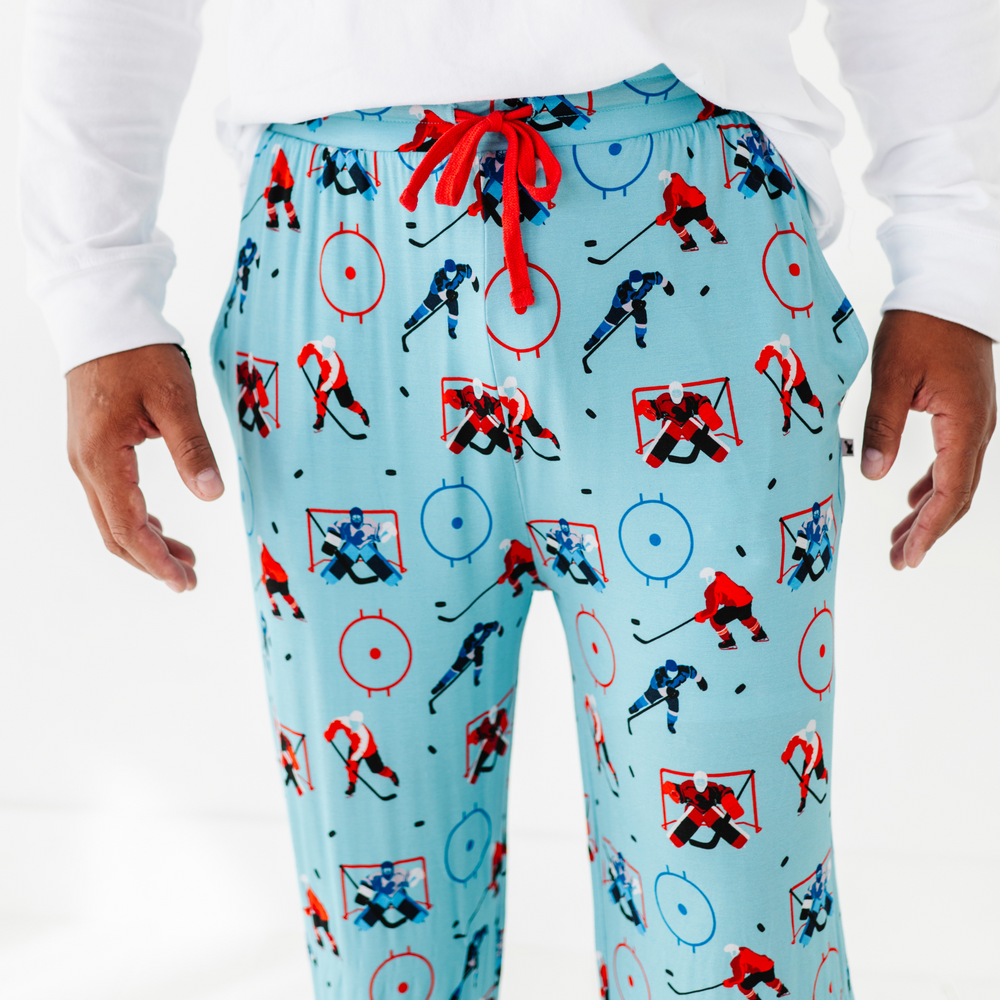 
                      
                        Man in hockey pajama pants
                      
                    