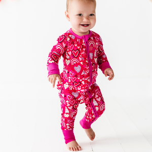 
                
                    Load image into Gallery viewer, I Pink I Love You Convertible Footies with Ruffle
                
            