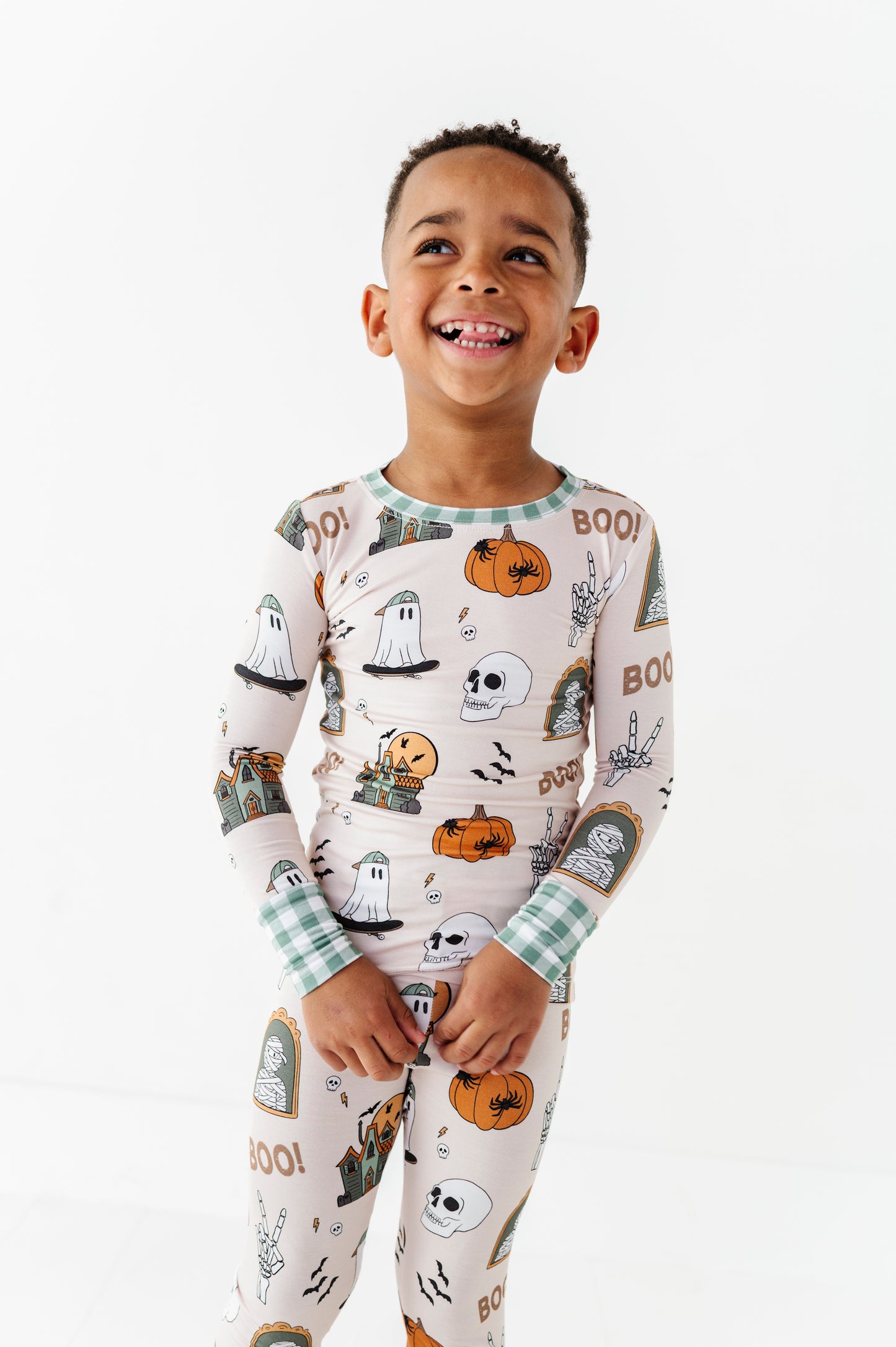 Kids Halloween PJs for siblings in soft bamboo fabric