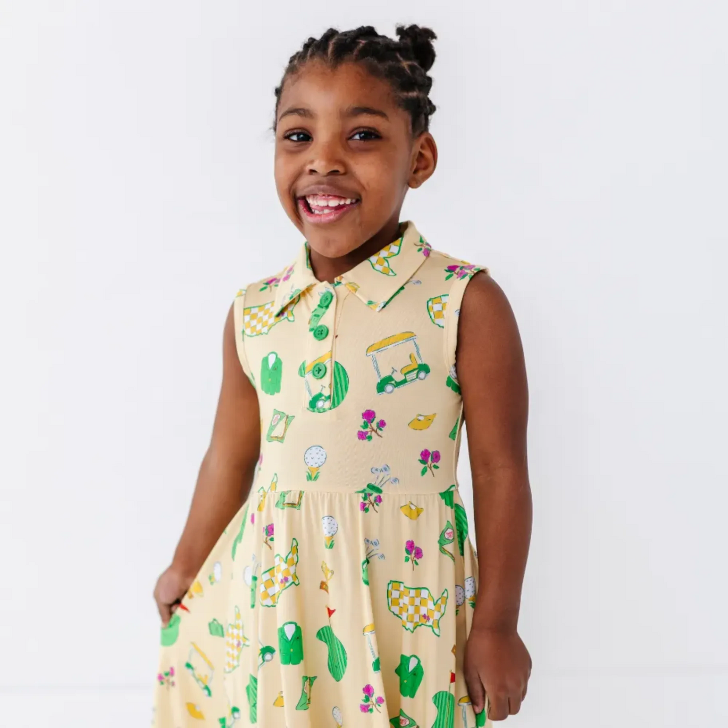 Green Jacket Dreams Girls Collared Dress