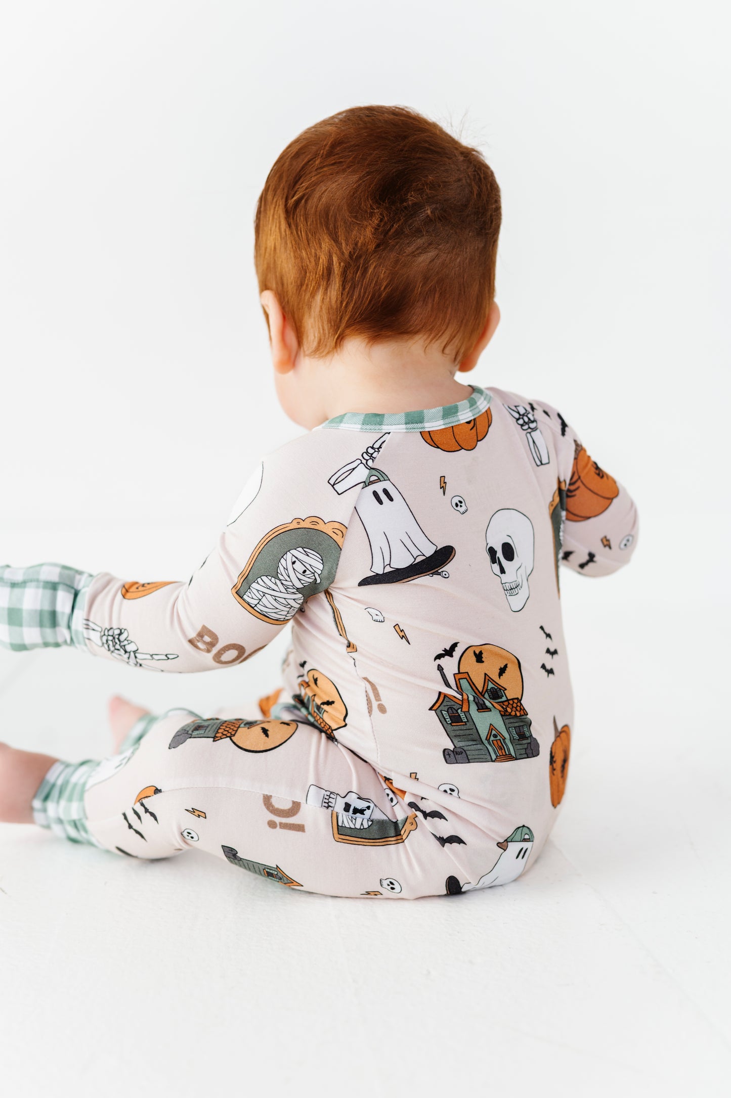 Matching Halloween PJs and footies for kids with cozy bamboo comfort