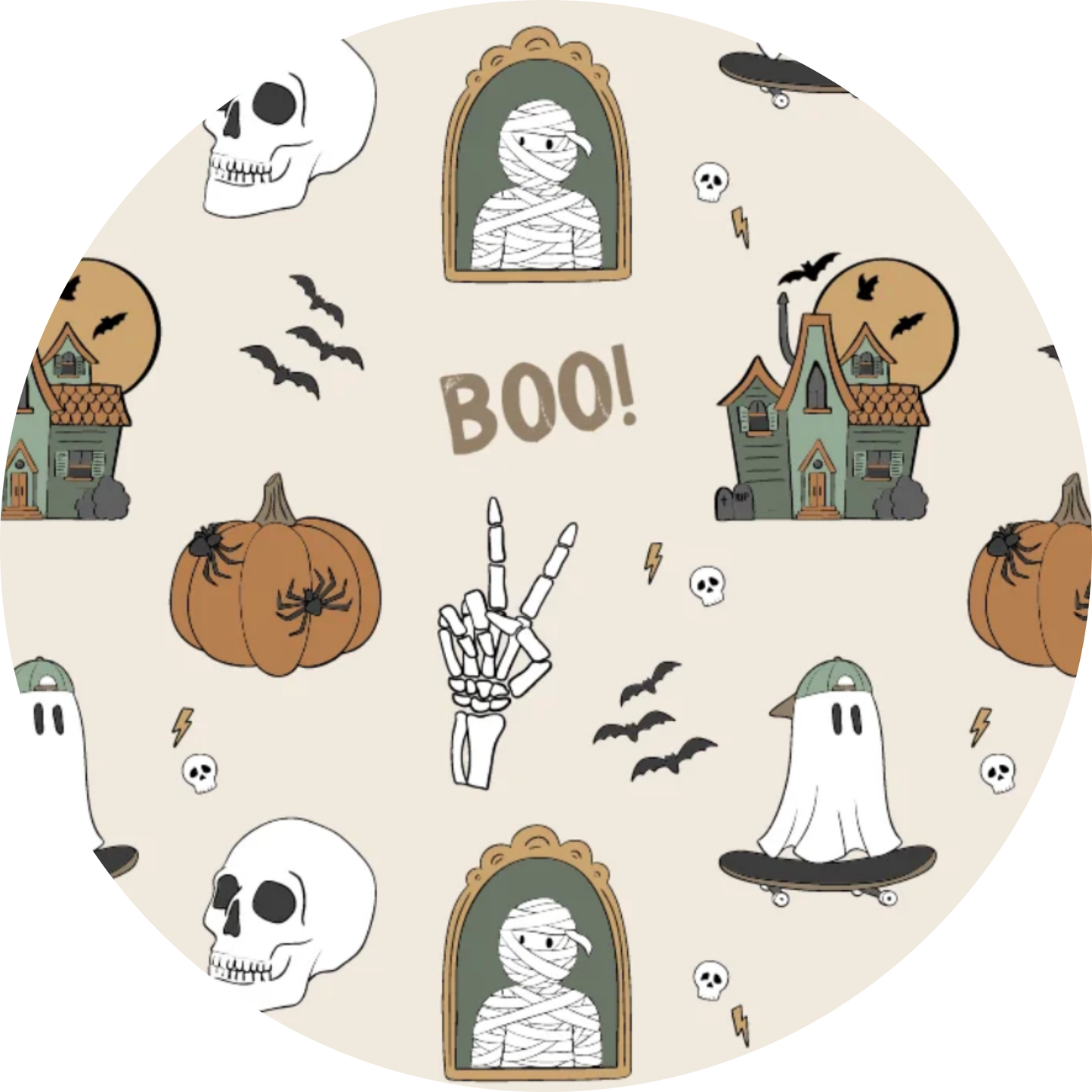 Matching Halloween PJs and footies with Boo Crew print buttery-soft bamboo for kids