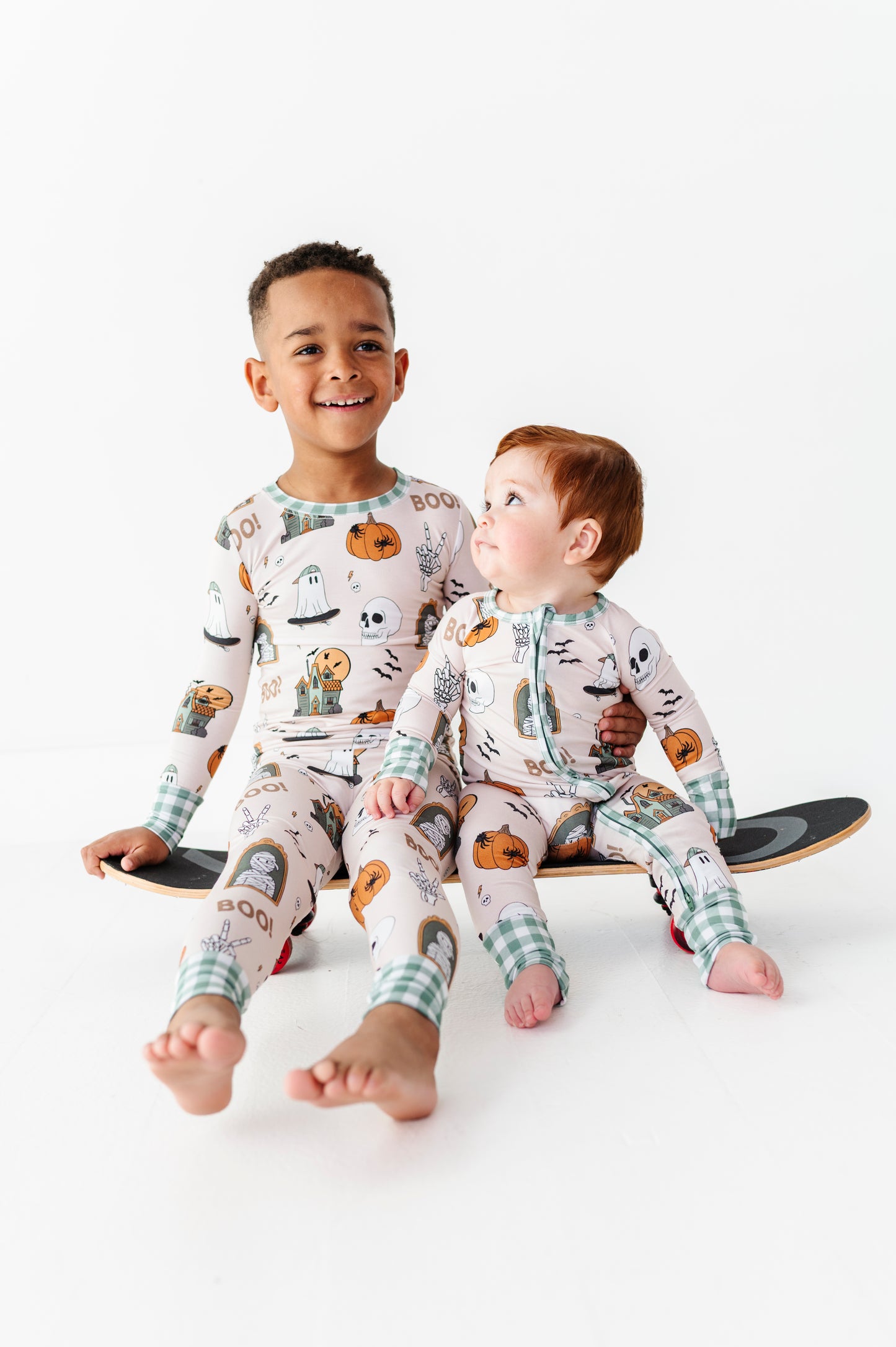 Matching Halloween PJs and footies with buttery-soft bamboo for kids