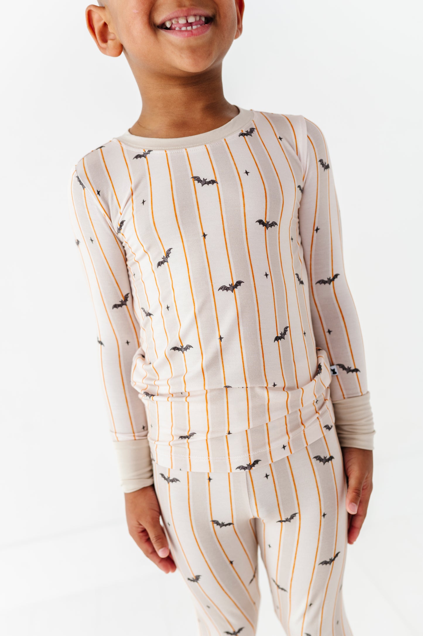 Matching Halloween PJs with bats for kids with cozy bamboo comfort