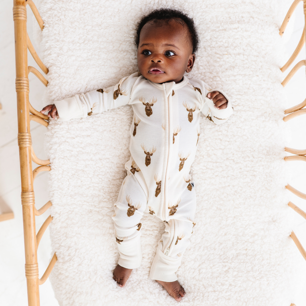 Waffle knit baby pajamas with moose by Kiki and Lulu