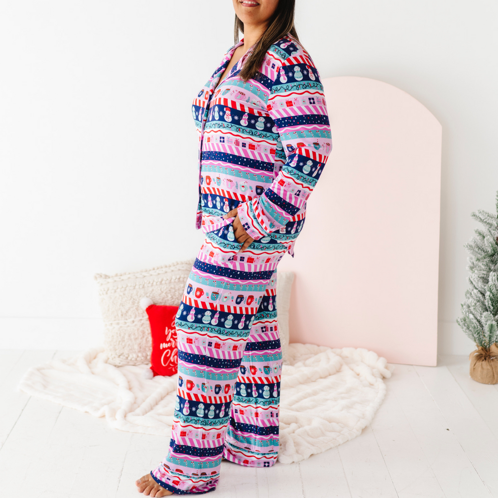 
                      
                        Woman in Pink Fair Isle Pajamas by Kiki and Lulu
                      
                    