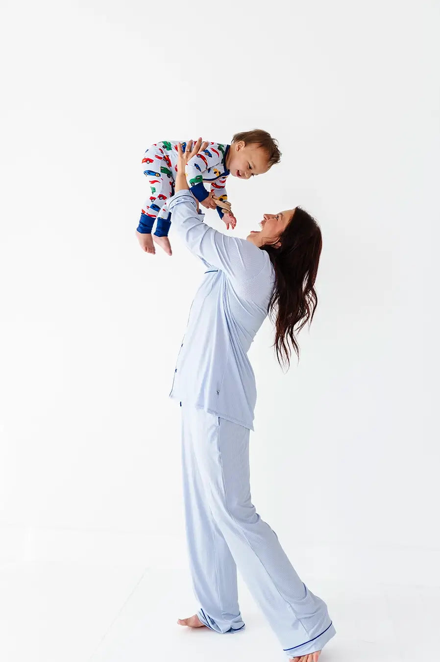 Racing Stripes Womens and Kids Luxe Lounge Light Blue PJ Set