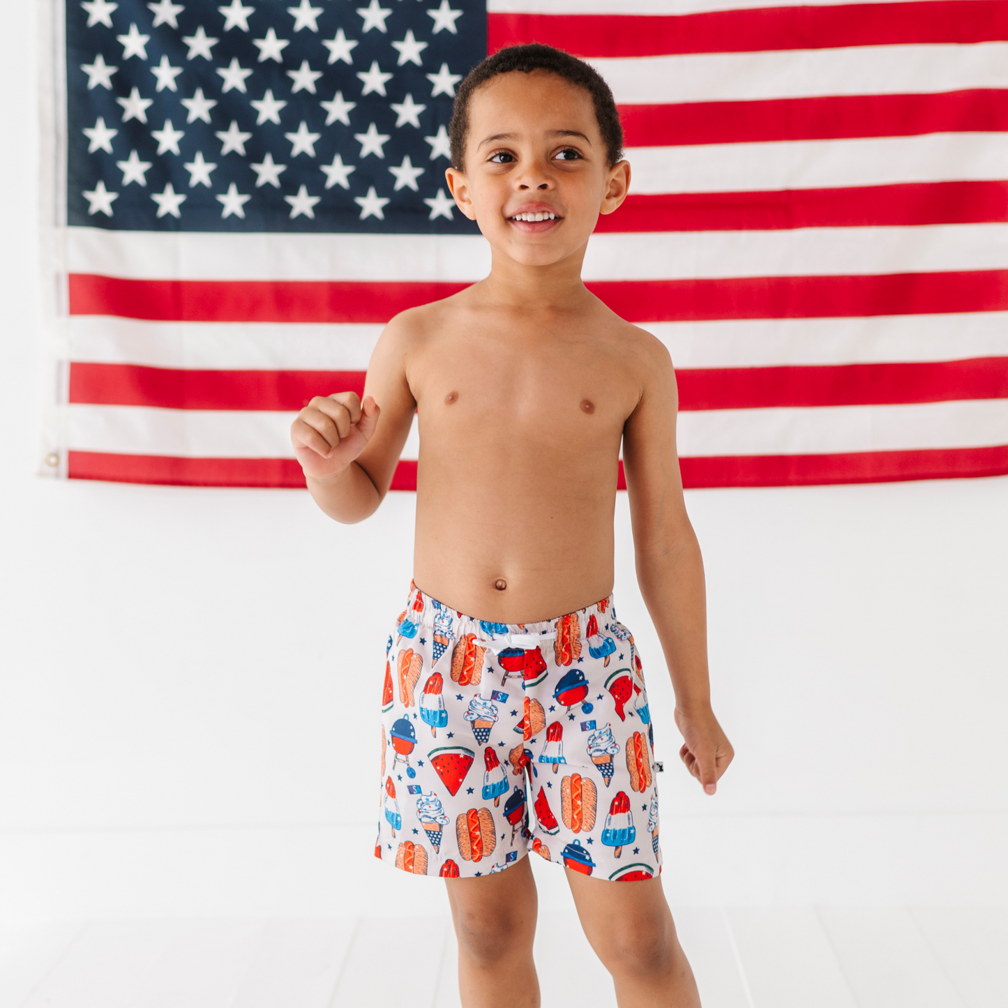 Red, White & BBQ Boys Swim Trunks