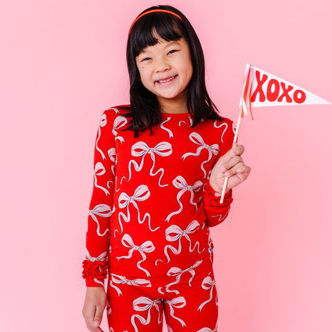 Bow Much Love Kids Pajamas With Ruffle