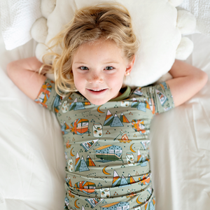 Toddler Wearing Pajamas with Camping Print