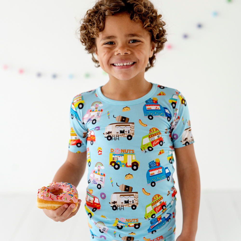 Toddler Wearing Pajamas with Food Trucks